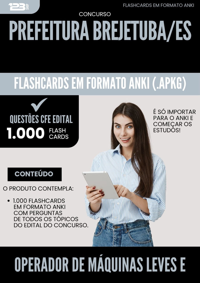 Flashcards para Concurso Operador De Maquinas Leves E Pesadas da Prefeitura Brejetuba Es 2025 - 1.000 Flashcards de Acordo com Edital