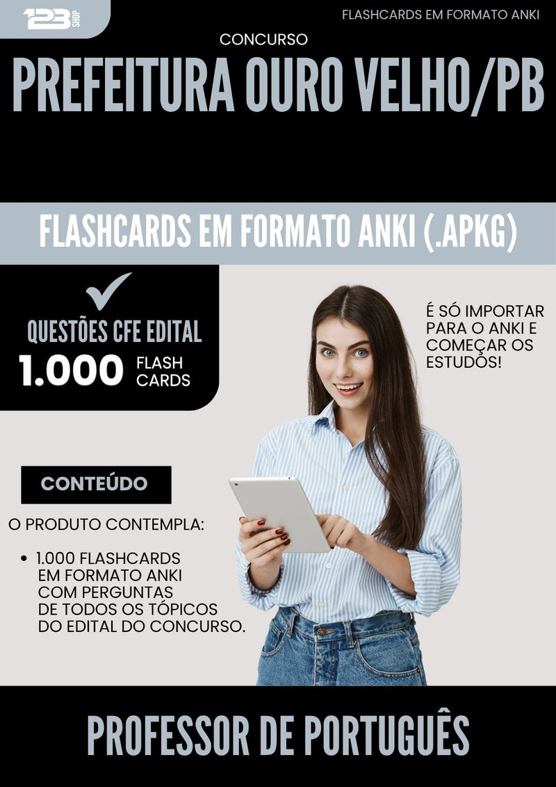 Flashcards para Concurso Professor De Portugues da Prefeitura Ouro Velho Pb 2025 - 1.000 Flashcards de Acordo com Edital