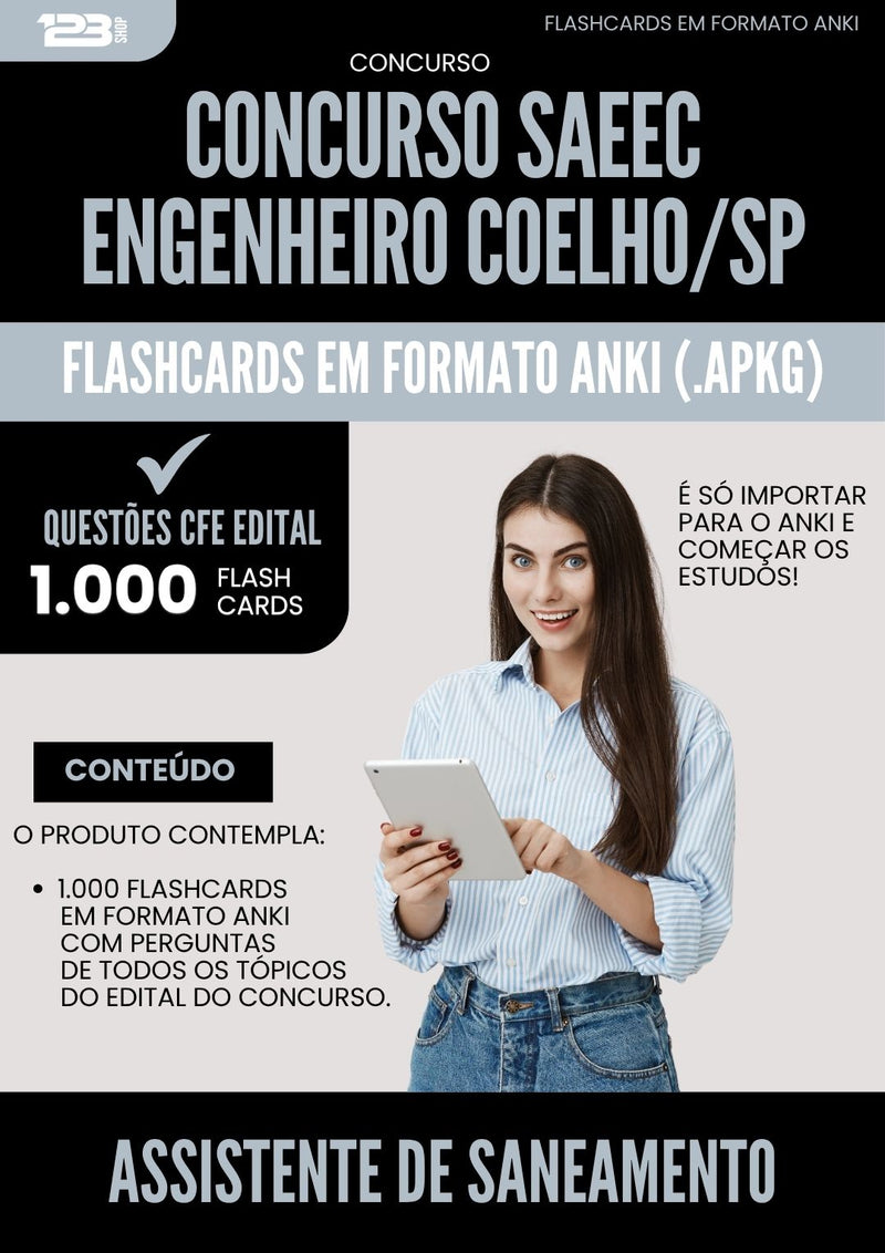Flashcards para Concurso Assistente De Saneamento Saeec da Prefeitura Engenheiro Coelho Sp 2025 - 1.000 Flashcards de Acordo com Edital