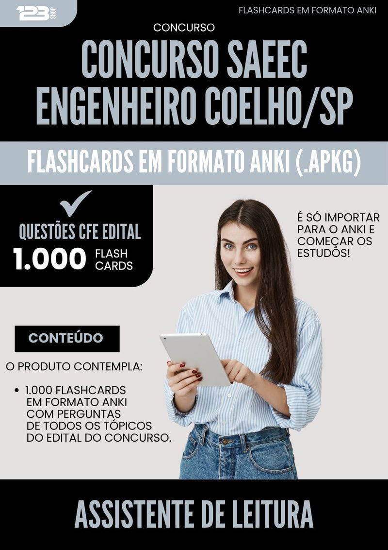 Flashcards para Concurso Assistente De Leitura Saeec da Prefeitura Engenheiro Coelho Sp 2025 - 1.000 Flashcards de Acordo com Edital