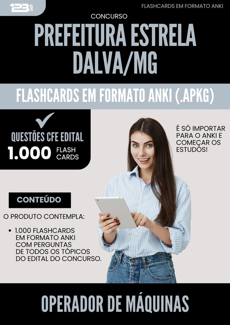 Flashcards para Concurso Operador De Maquinas da Prefeitura Estrela Dalva Mg 2025 - 1.000 Flashcards de Acordo com Edital