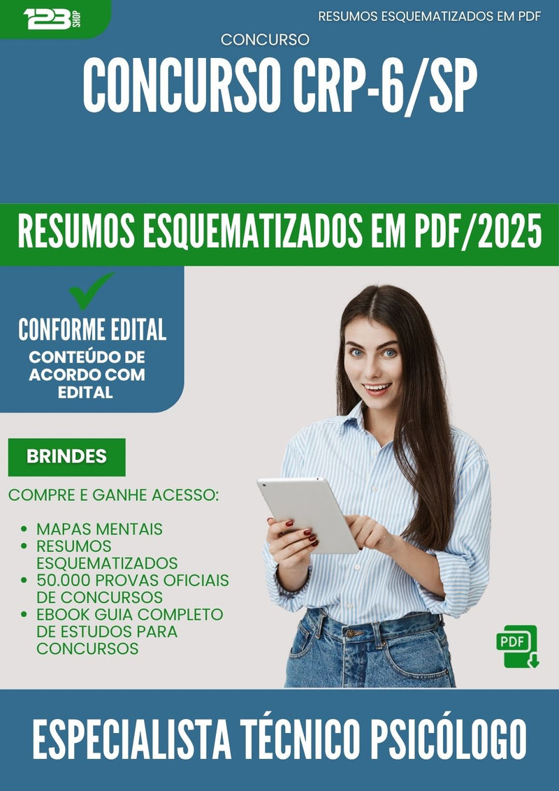 Resumos Esquematizados para Concurso Especialista Tecnico Psicologo Crp 6 Sp 2025 - Conteúdo de Acordo com Edital