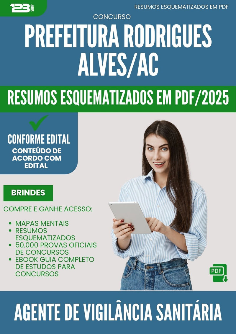 Resumos Esquematizados para Concurso Agente De Vigilancia Sanitaria da Prefeitura Rodrigues Alves Ac 2025 - Conteúdo de Acordo com Edital