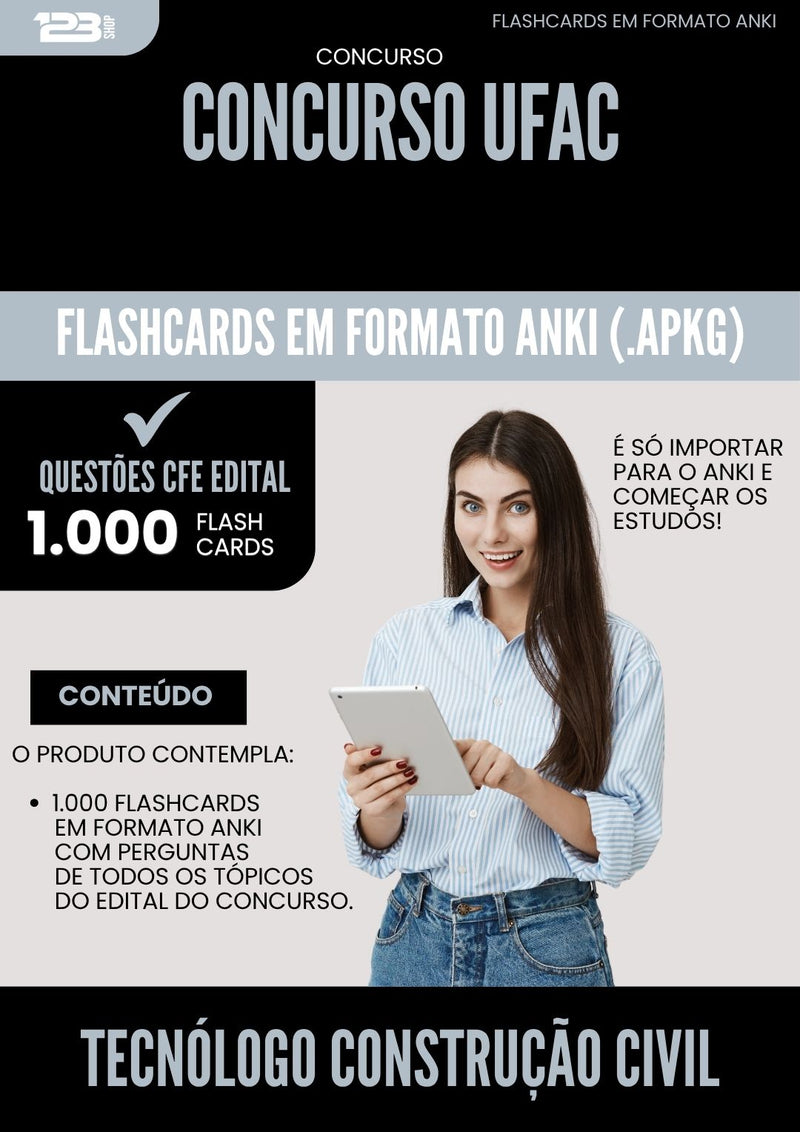 Flashcards para Concurso Tecnologo Construcao Civil Ufac 2025 - 1000 Flashcards de Acordo com Edital