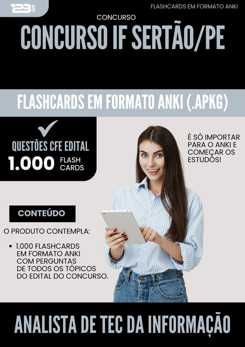 Flashcards para Concurso Analista De Tecnologia Da Informacao If da Prefeitura Sertao Pe 2025 - 1000 Flashcards de Acordo com Edital