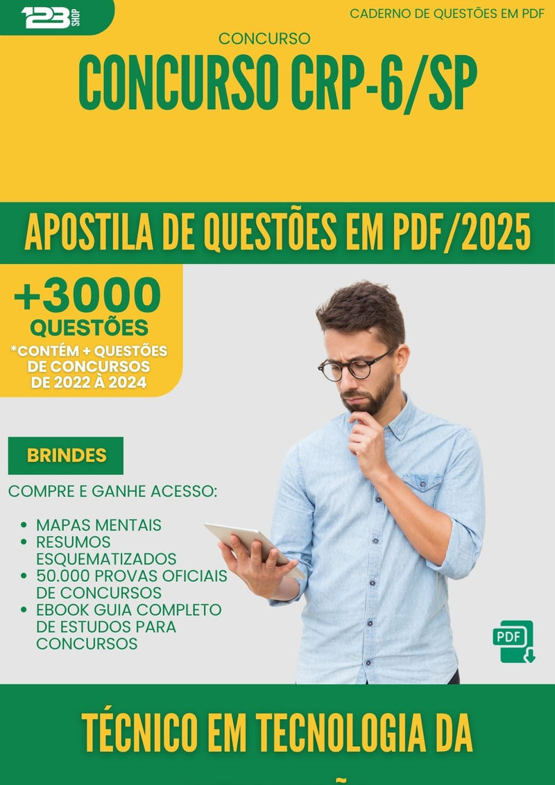 Apostila de Questões para Concurso Tecnico Em Tecnologia Da Informacao Crp 6 Sp 2025 - Mais de 3.000 Questões