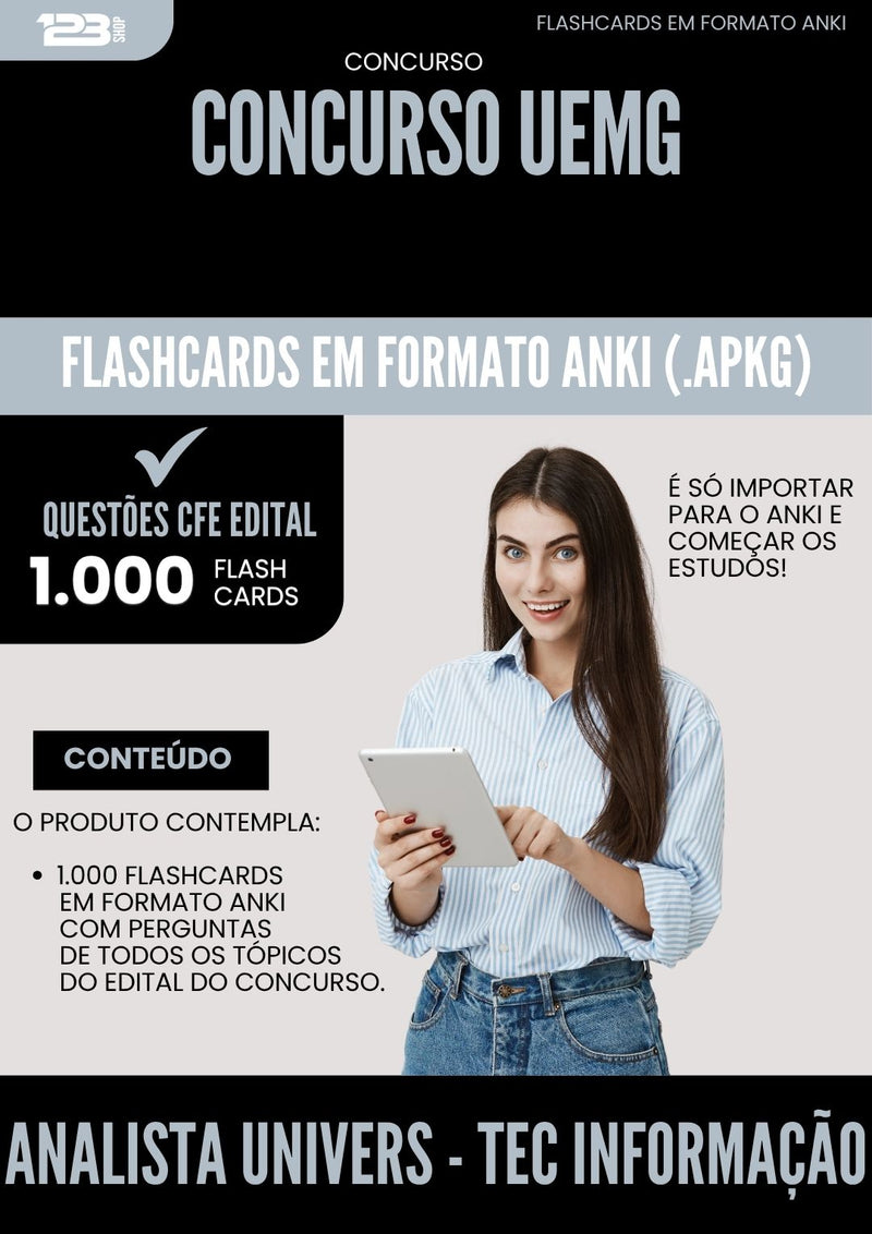Flashcards para Concurso Analista Universitario Tecnologia Da Informacao Uemg 2025 - 1000 Flashcards de Acordo com Edital
