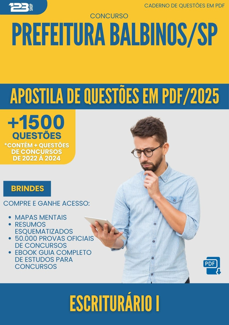 Apostila de Questões para Concurso Escriturario I da Prefeitura Balbinos Sp 2025 - Mais de 1.500 Questões
