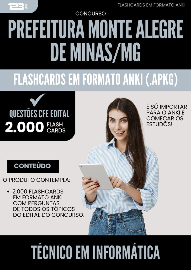Flashcards para Concurso Tecnico Em Informatica Monte da Prefeitura Alegre De Minas Mg 2025 - 2000 Flashcards de Acordo com Edital