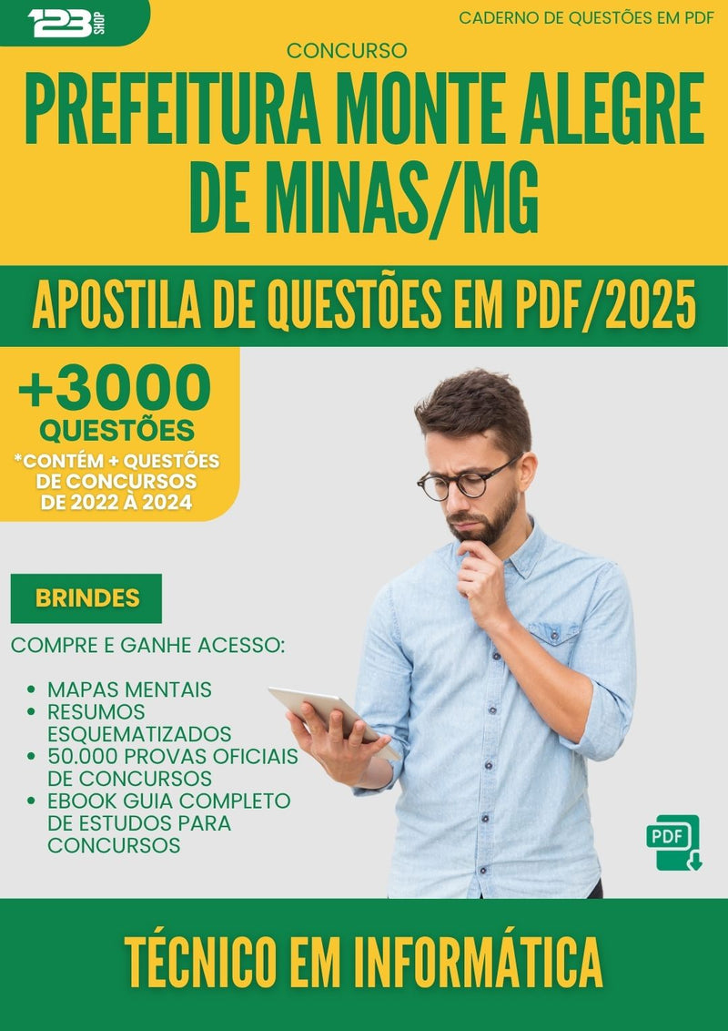 Apostila de Questões para Concurso Tecnico Em Informatica Monte da Prefeitura Alegre De Minas Mg 2025 - Mais de 3.000 Questões