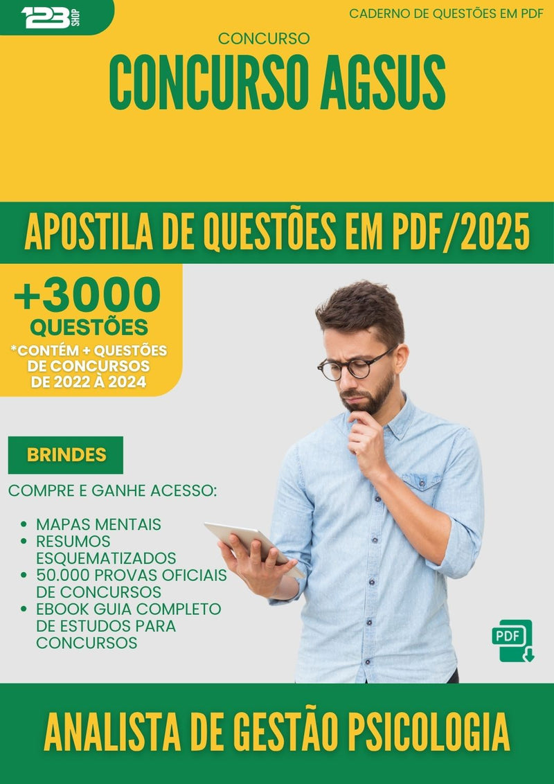 Apostila de Questões para Concurso Analista De Gestao Psicologia Agsus 2025 - Mais de 3.000 Questões