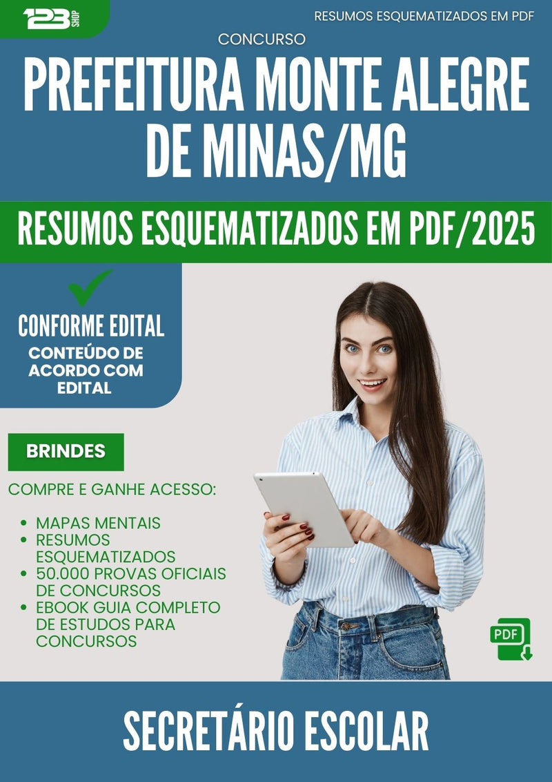Resumos Esquematizados para Concurso Secretario Escolar Monte da Prefeitura Alegre De Minas Mg 2025 - Conteúdo de Acordo com Edital