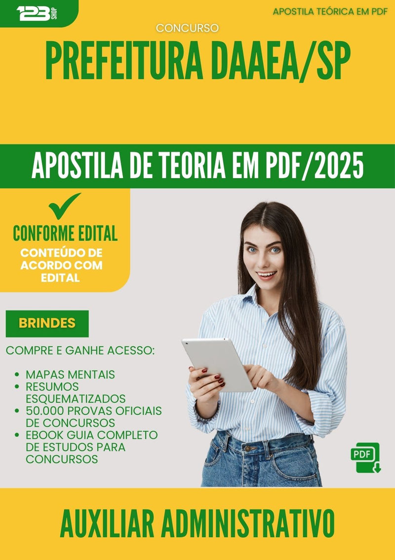 Apostila Teórica para Concurso Auxiliar Administrativo Daaea Sp 2025 - Conteúdo de Acordo com Edital