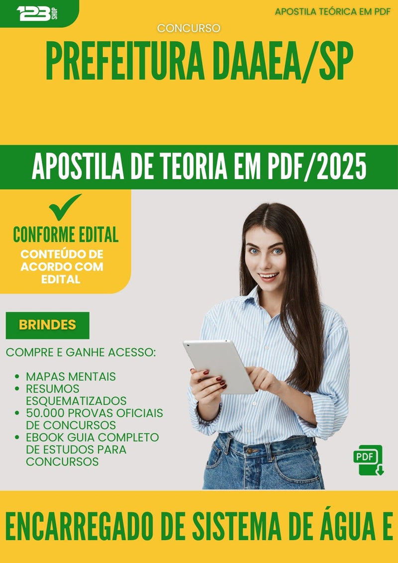 Apostila Teórica para Concurso Encarregado De Sistema De Agua E Saneamento Daaea Sp 2025 - Conteúdo de Acordo com Edital