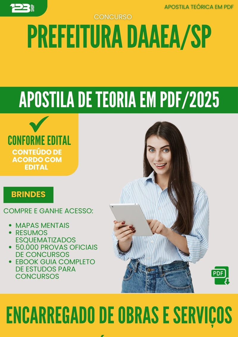 Apostila Teórica para Concurso Encarregado De Obras E Servicos Publicos Daaea Sp 2025 - Conteúdo de Acordo com Edital