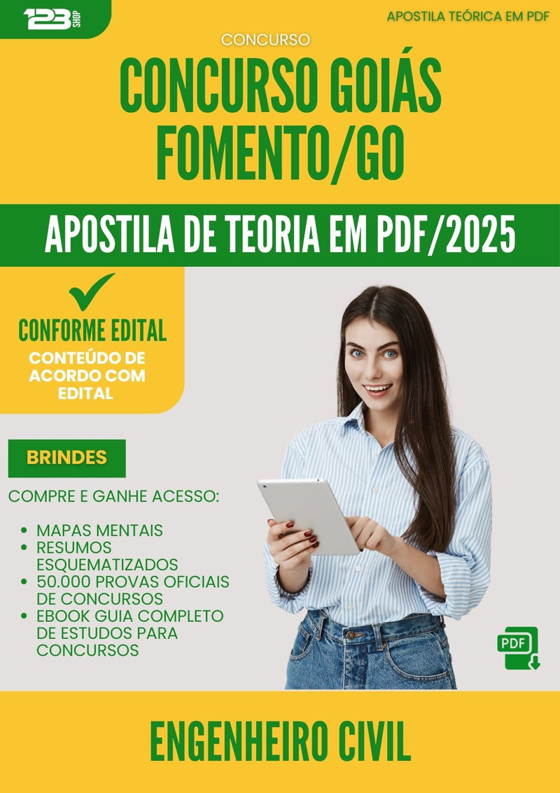 Apostila Teórica para Concurso Engenheiro Civil Goiasfomento 2025 - Conteúdo de Acordo com Edital